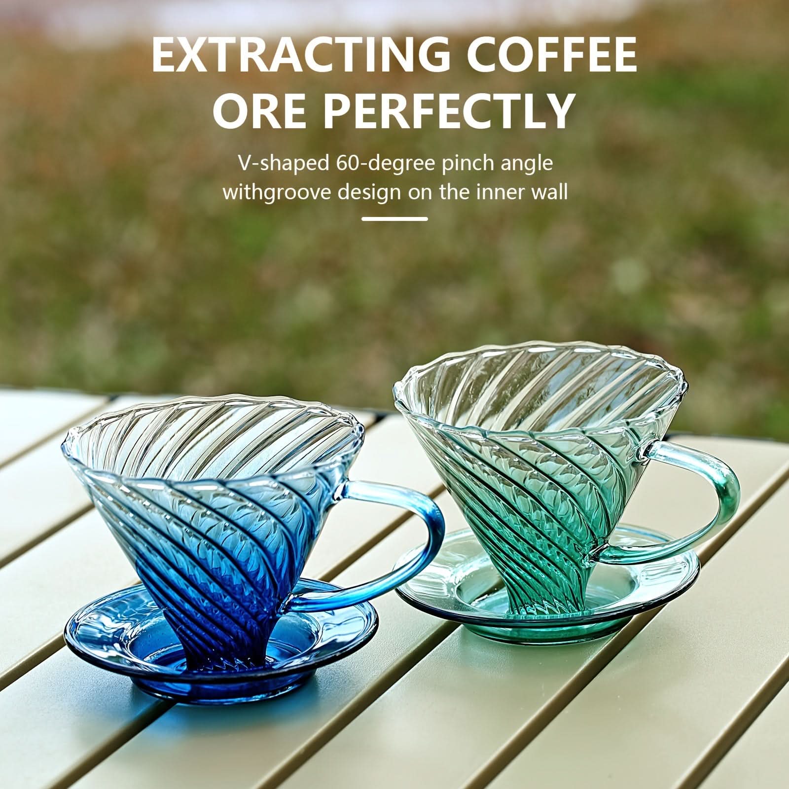 600ml Glass V60 Coffee Maker Set – Pour Over Coffee Dripper with Wood Stand