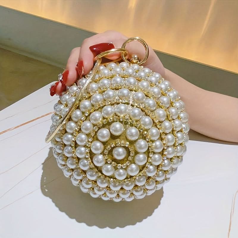 Faux Pearl Rhinestone Ball Clutch Bag