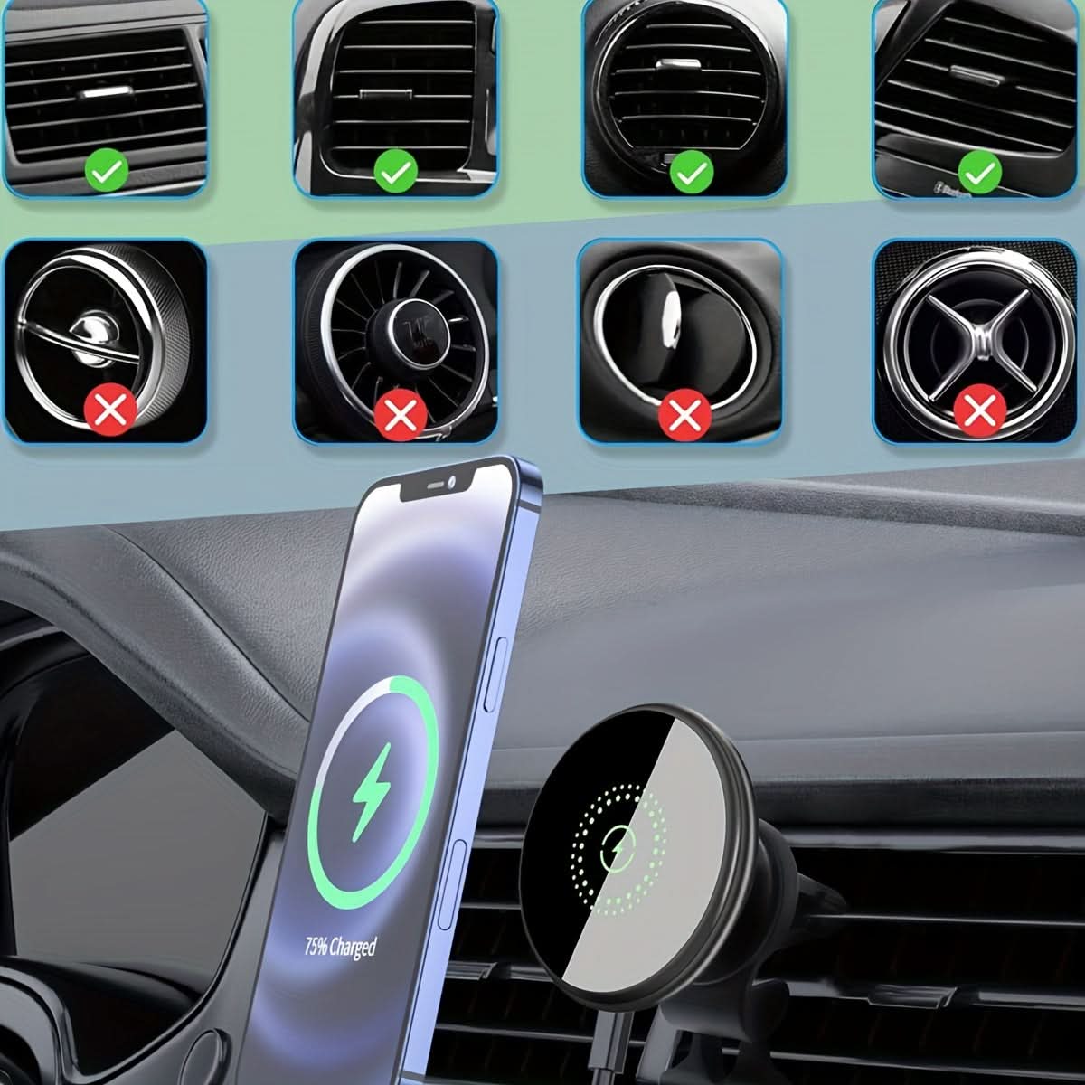 Fast Magnetic Wireless Car Charger Mount for iPhone 12/13/14/15 Series