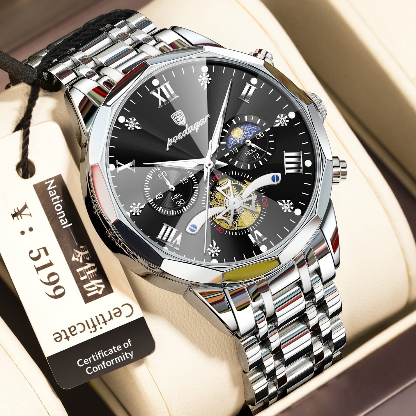 Poedagar 938 Moonphase Multifunctional Quartz Watch For Men