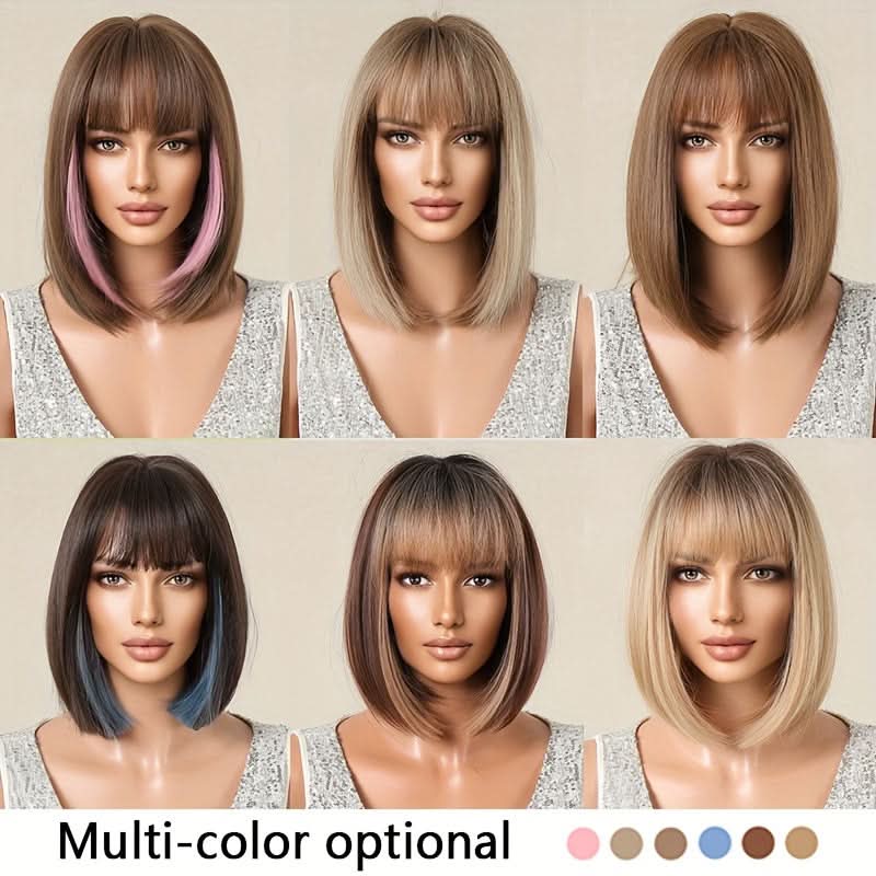 Elegant 12-Inch Bob Wig with Bangs – Curly Wave Style