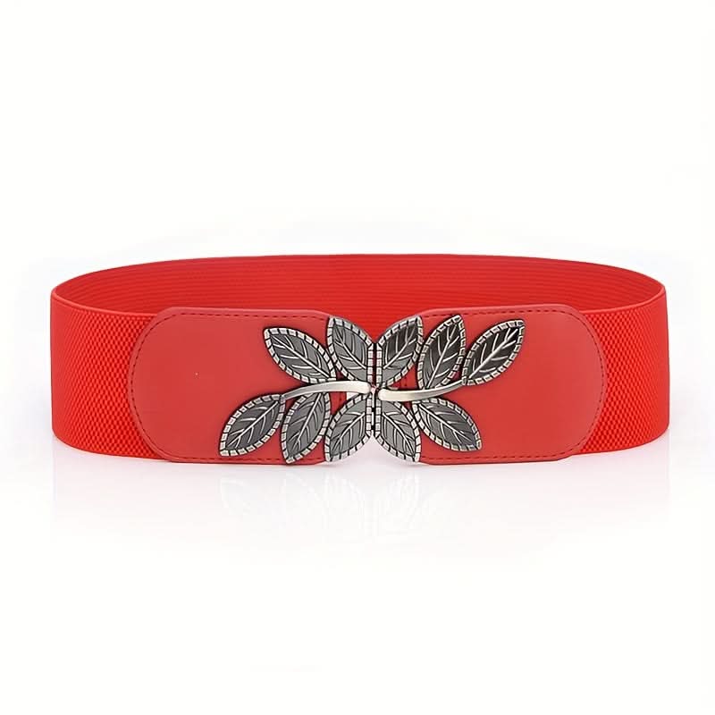 Vintage Leaf Buckle Elastic Wide Belt for Women
