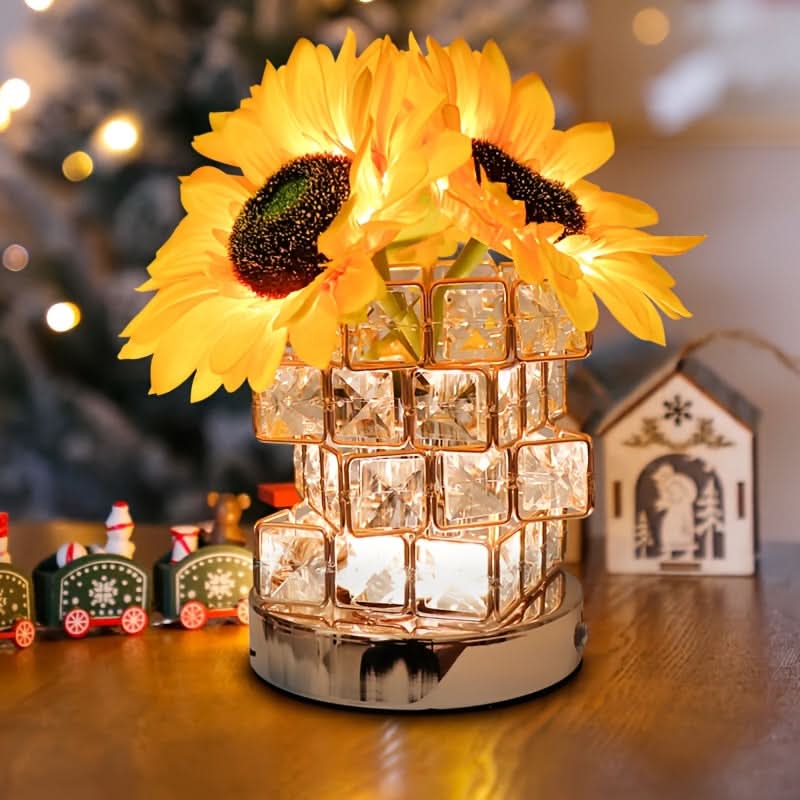 LED Sunflower Night Light with Crystal Vase – USB Rechargeable
