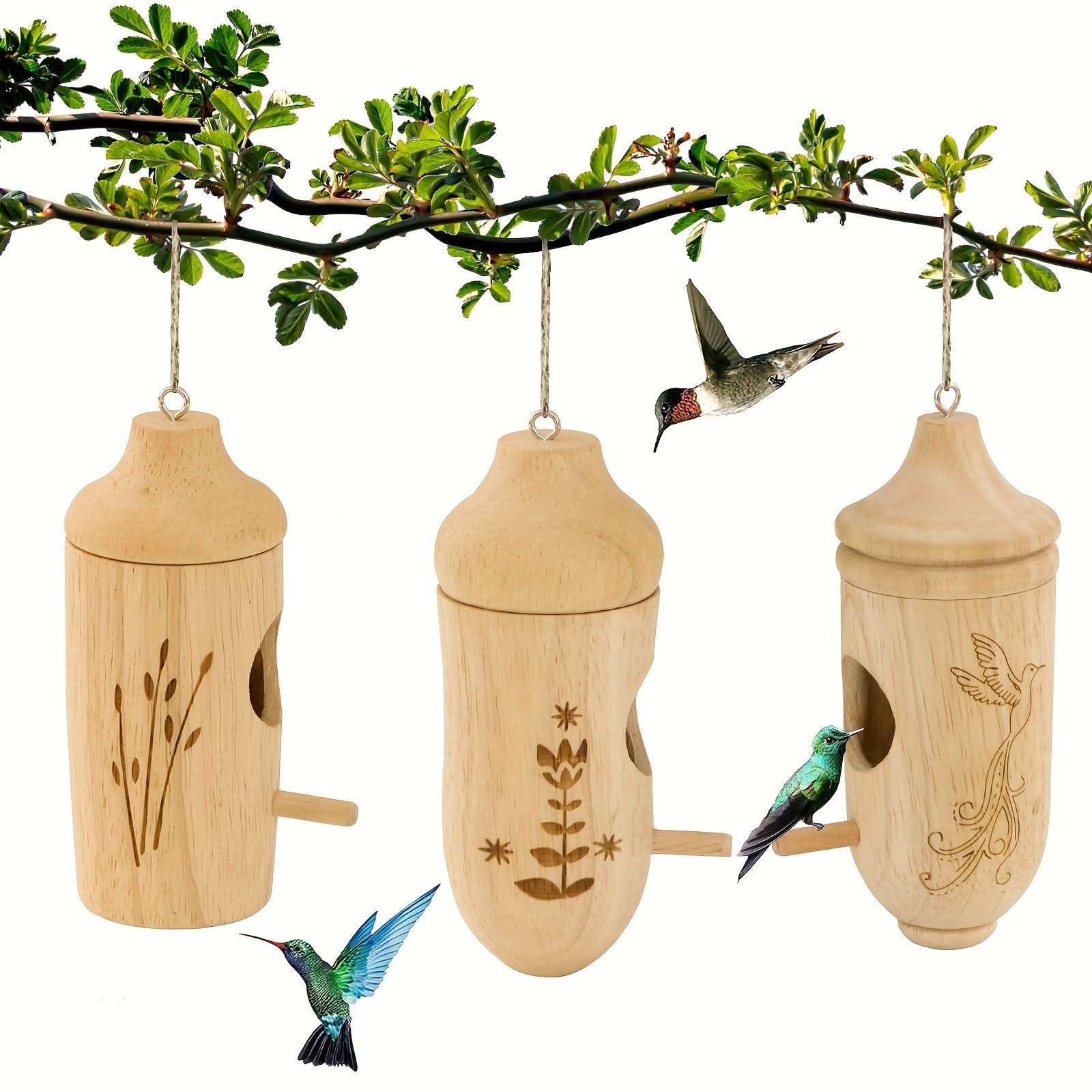3pcs Wooden Hummingbird House Set
