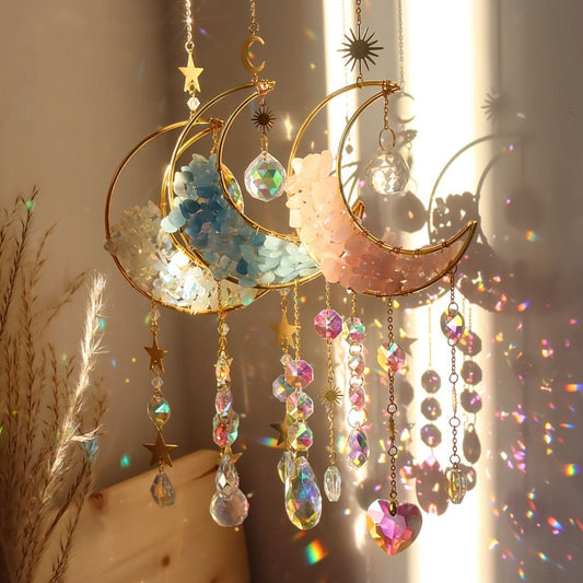 3-Piece Rainbow Amethyst Moon Crystal Prisms Suncatcher – Vibrant For Home Decor