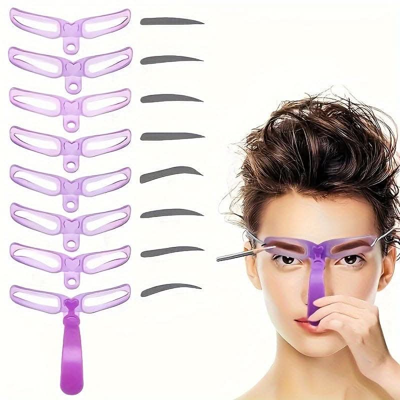 8pc Eyebrow Shaping Template Kit With Handle - For Perfectly Shaped Brows