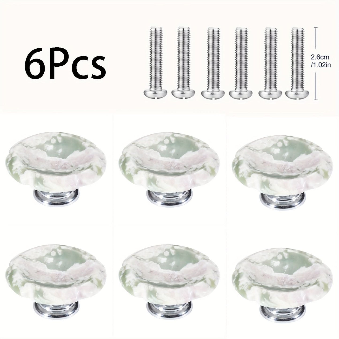 6-Pack Stone Flower Cabinet Handles – Round Aluminum Base with Natural Relief Stone Design
