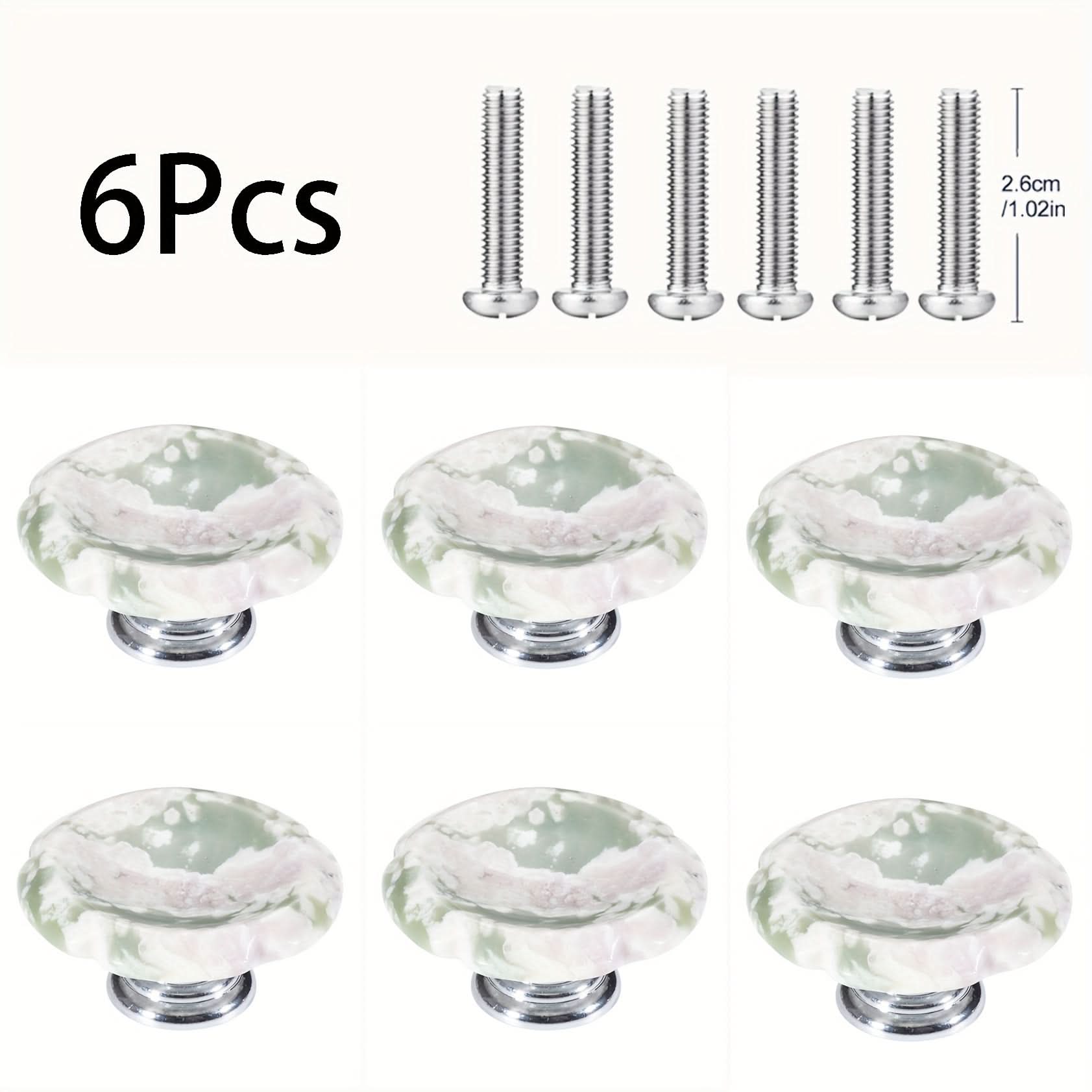 6-Pack Stone Flower Cabinet Handles – Round Aluminum Base with Natural Relief Stone Design