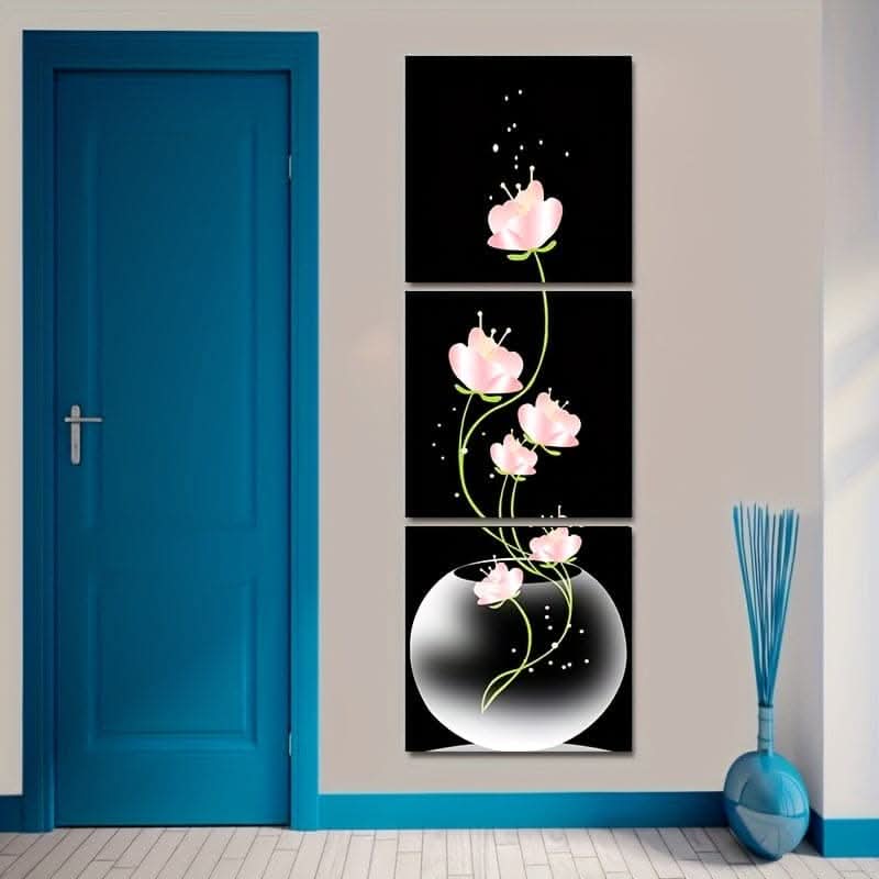 3 pcs. Vibrant Pink Flower Canvas Prints - Square Artistic Wall Decor Set