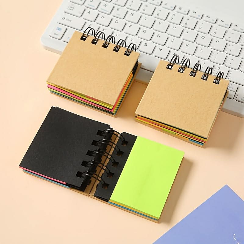 2-in-1 Kraft Paper Spiral Notebook with Sticky Notes – Artistic Loose-Leaf Journal