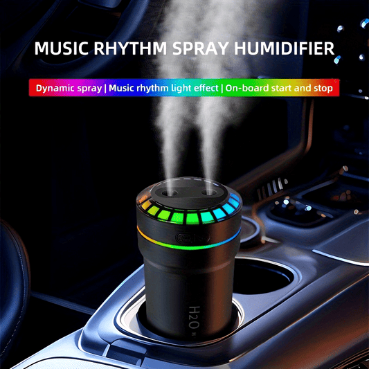 USB Music Rhythm Humidifier with LED Lights – Portable for Car & Bedroom