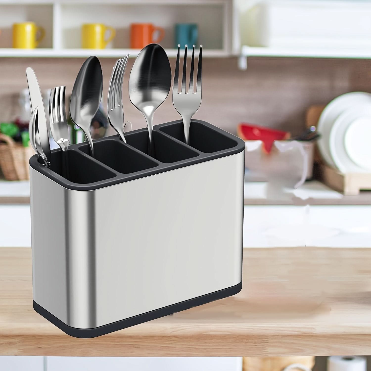 4-Compartment Stainless Steel Utensil Organizer