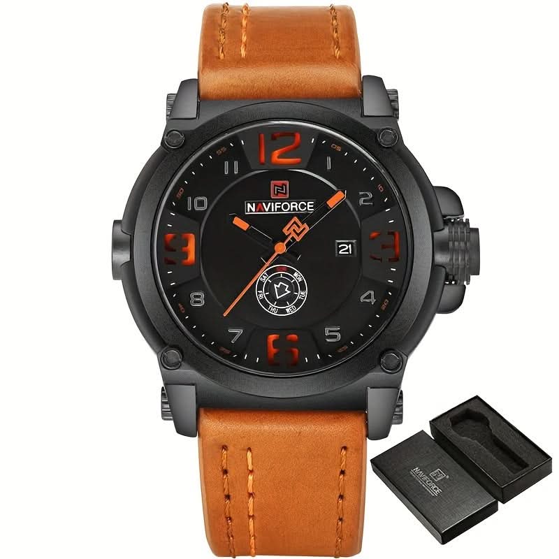 Men’s Casual Sport Quartz Watch – Water-Resistant, PU Leather Strap, Round Dial