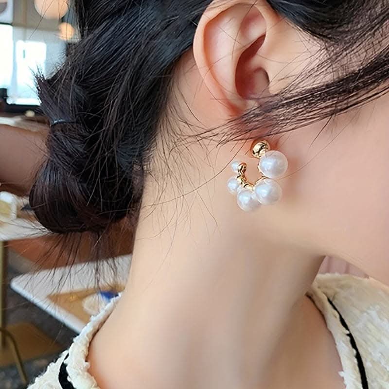 Needle Fashionable C-Shaped Pearl Stud Earrings - Elegant Jewelry for Parties