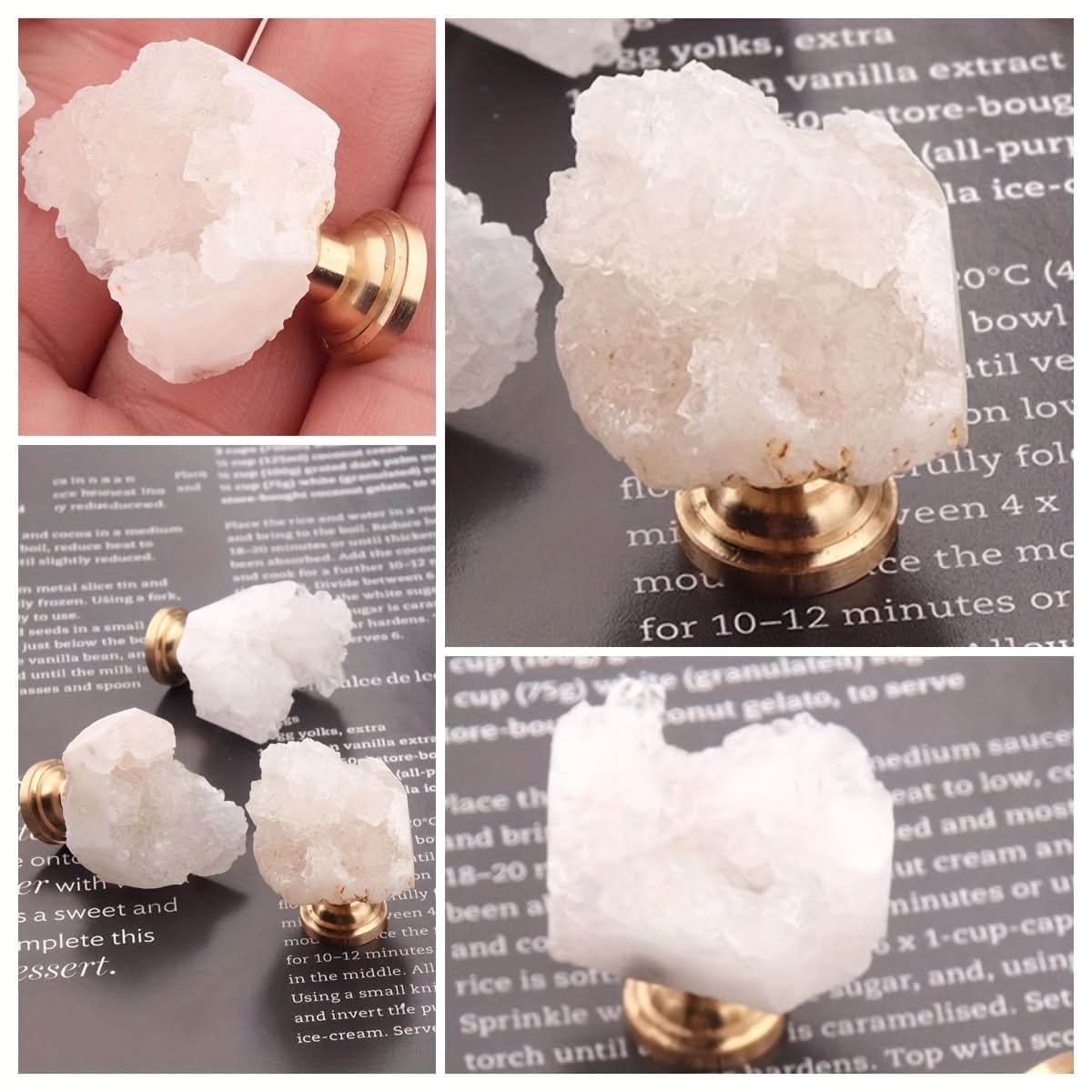 6-Pack White Crystal Stone Drawer Pulls – Natural Raw Stone Handles