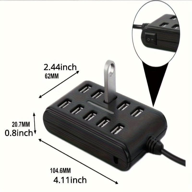 Portable General Purpose USB Hub with Switch – 10-Port Design
