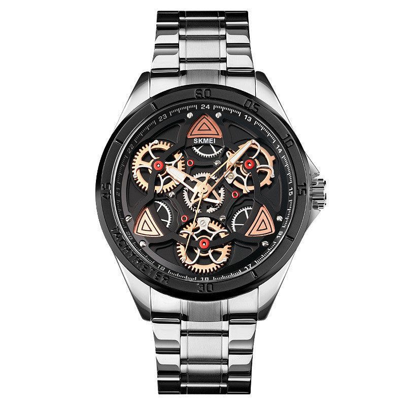 Skmei 1678 Steel Band Creative Gear Turning Mechanical Wind Quartz Watch For Men