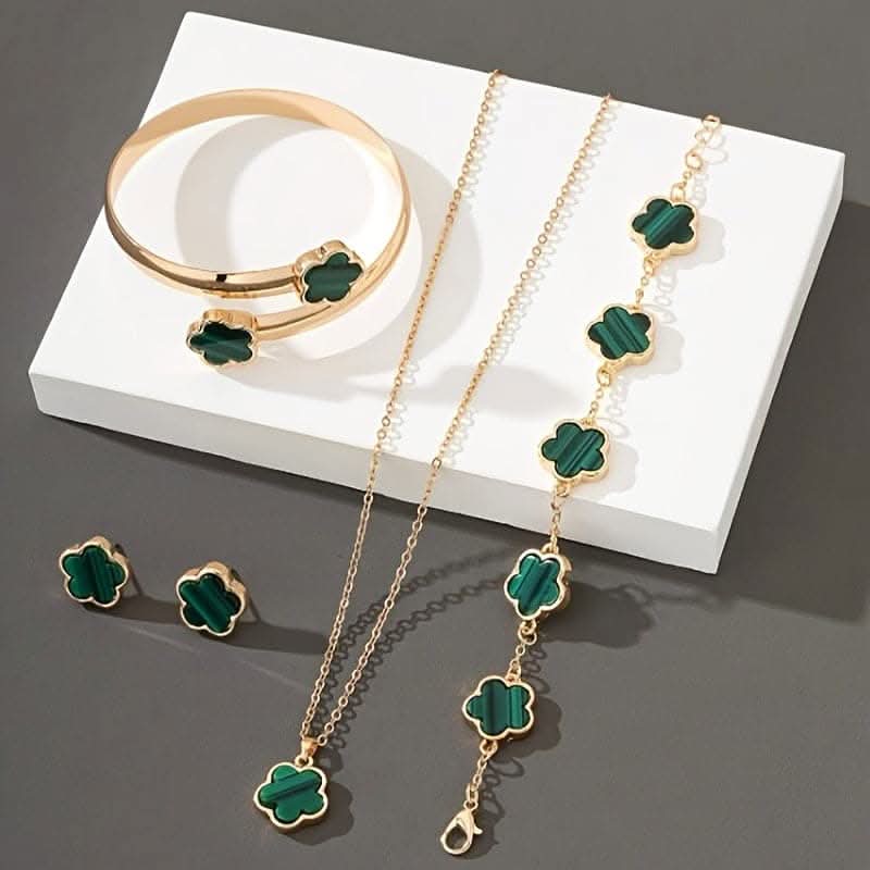 Lucky Flower Jewelry Set – Earrings, Necklace, Bracelet, Bangle