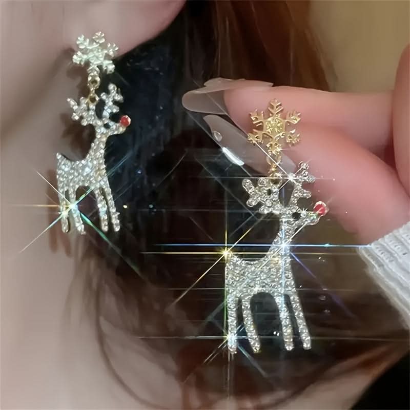 Snowflake Reindeer Pendant Earrings for Women