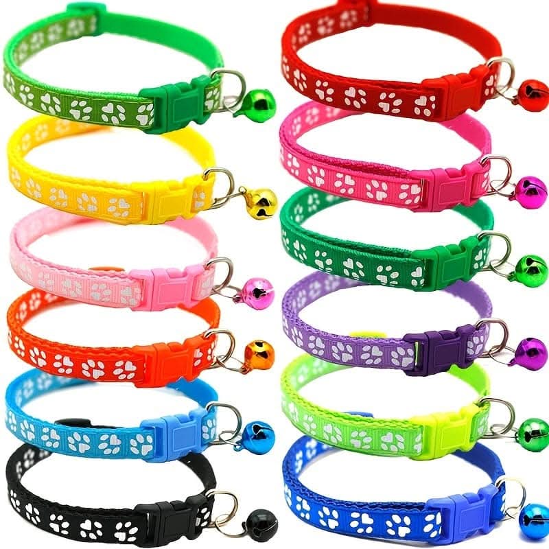 Adjustable Bell Collar with Paw Print Design