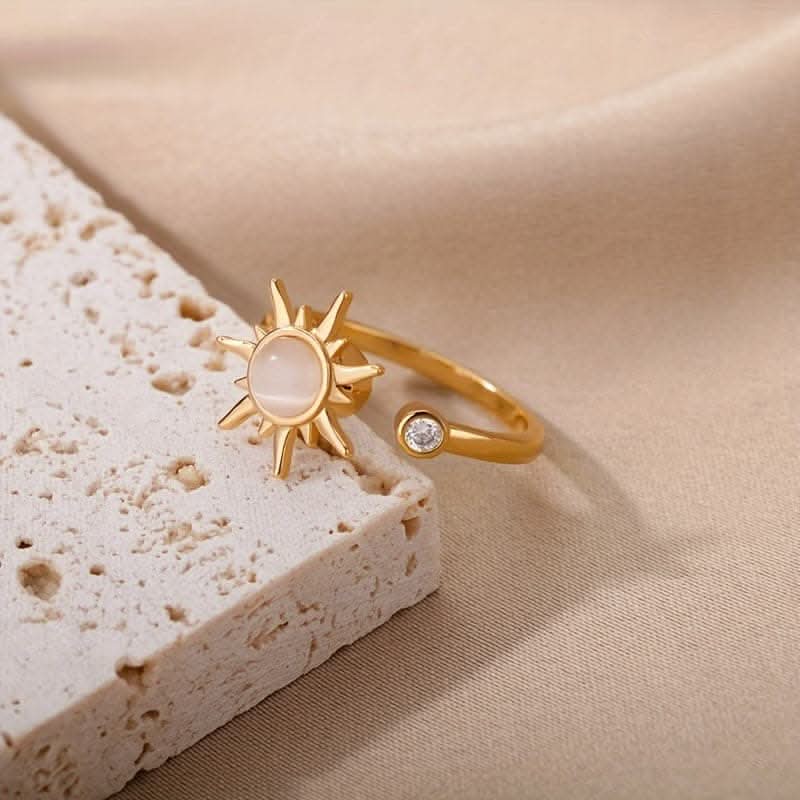 Adjustable Opal Sun Ring – Stainless Steel