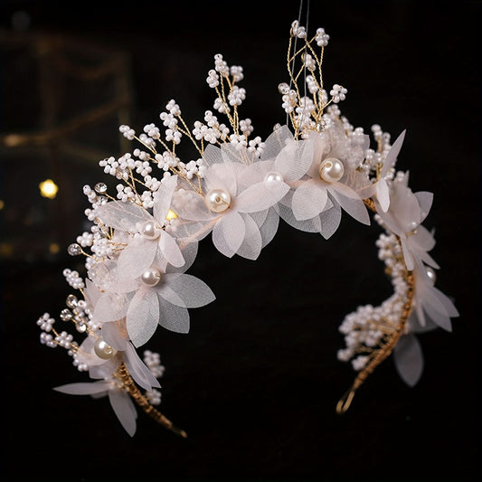 Elegant Faux Pearl Floral Headband