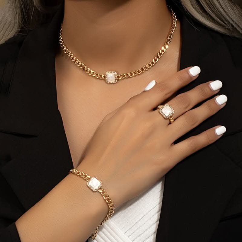 Chic 14k Gold-Plated Jewelry Set – Necklace, Bracelet, Ring
