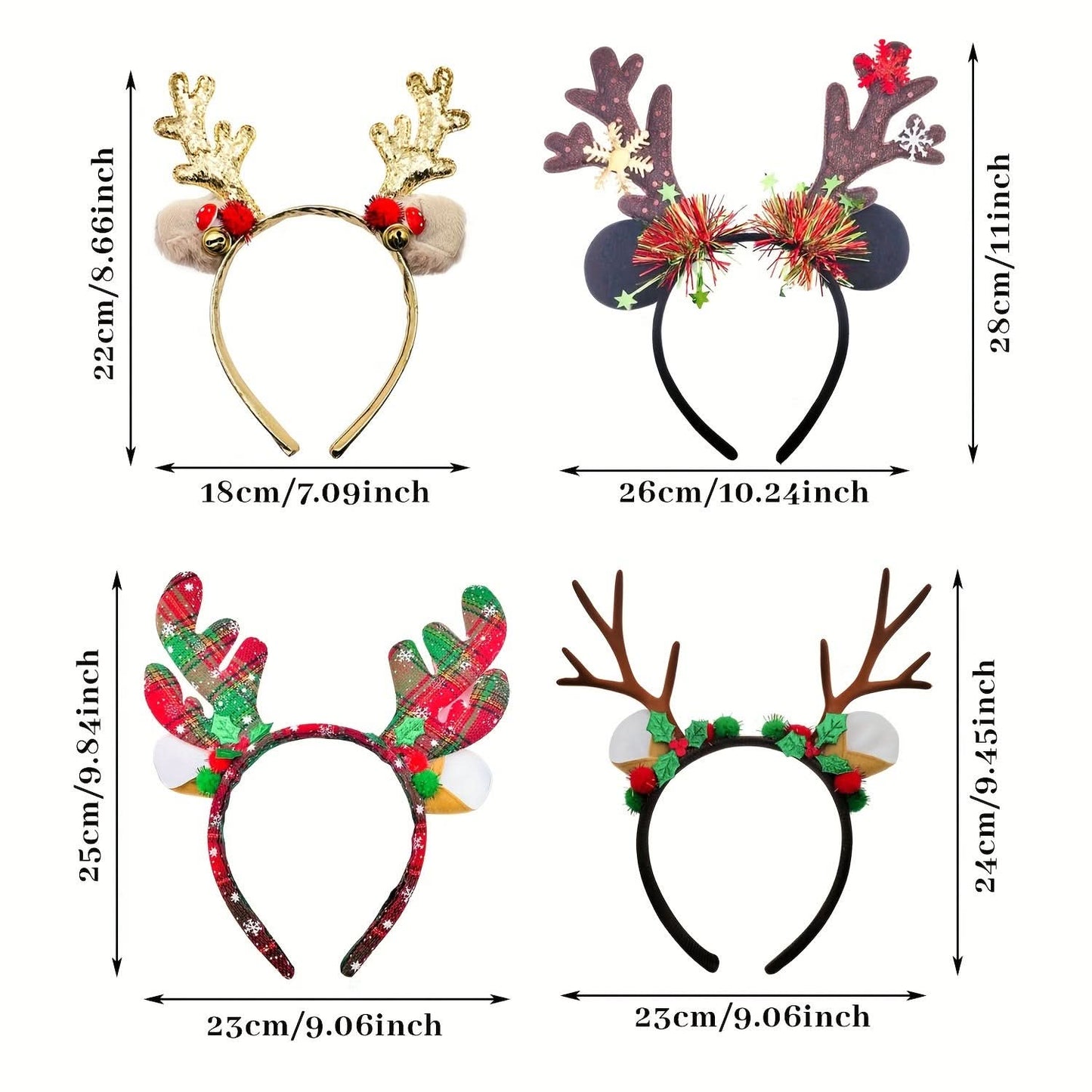 4-Pack Christmas Reindeer Antler Headbands for Parties