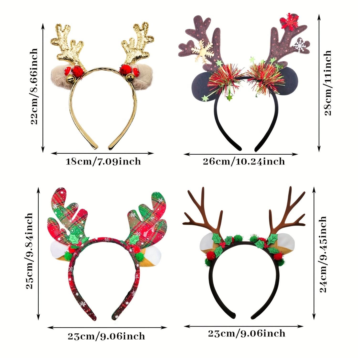 4-Pack Christmas Reindeer Antler Headbands for Parties