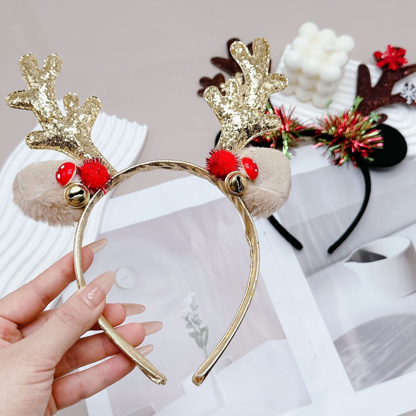 4-Pack Christmas Reindeer Antler Headbands for Parties