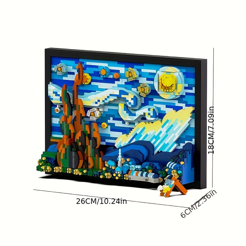 3D Starry Night Building Block Set – DIY Art Puzzle for Adults, ABS Small Bricks