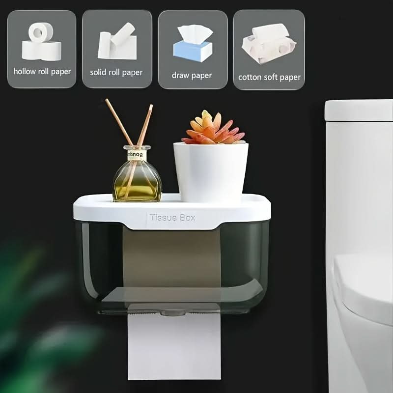 Wall-Mounted Tissue Holder with Storage Shelf – Bathroom Organizer