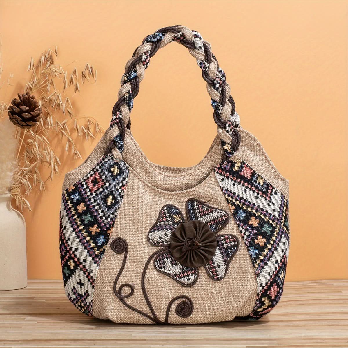 Bohemian Fabric Handbag – Vibrant Floral, Foldable Design
