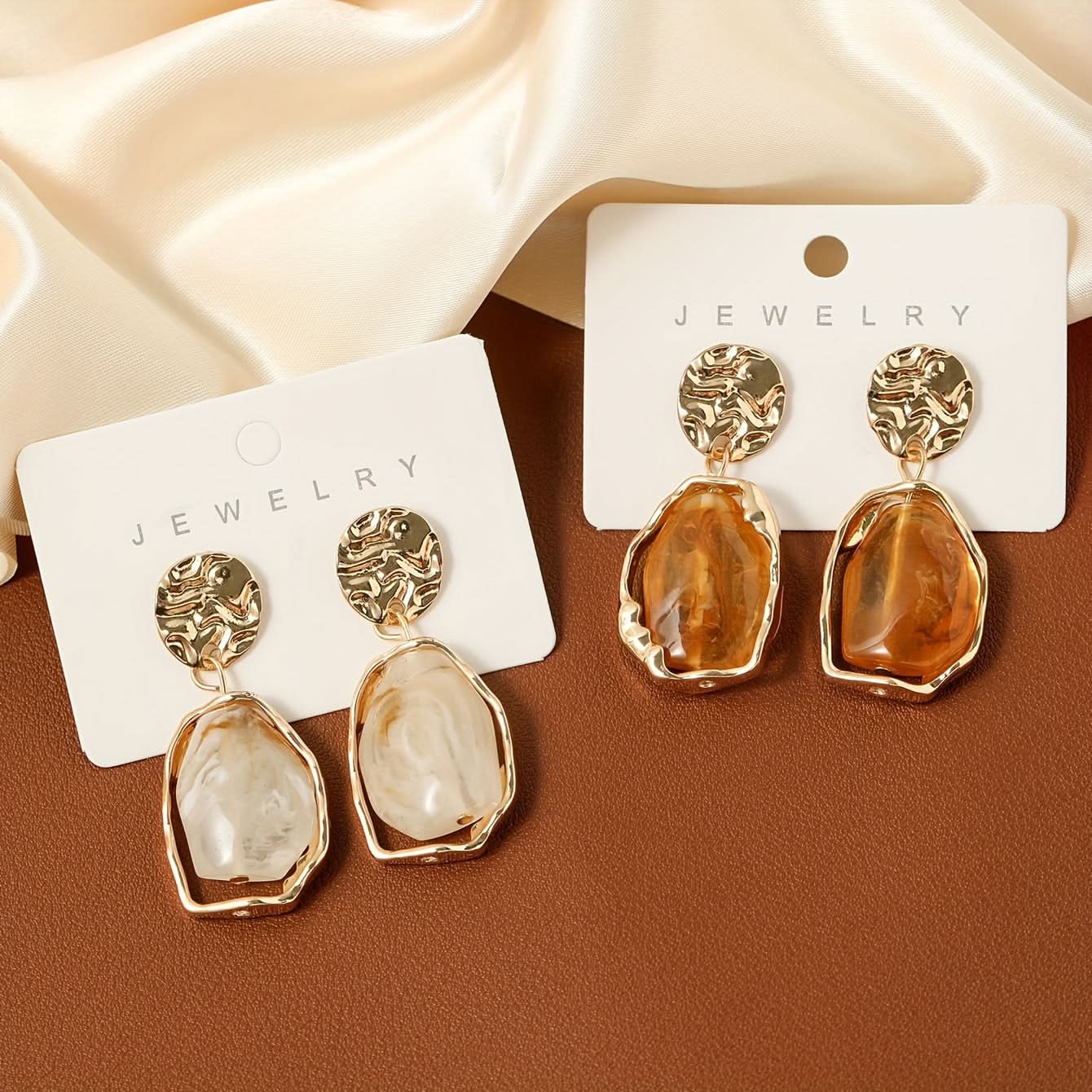 Vintage Contrast Resin Drop Earrings, 2-Pair Set