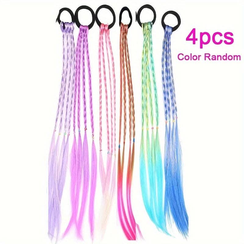 6pcs Colorful Braided Hair Extensions for Girls – Ponytail Headbands