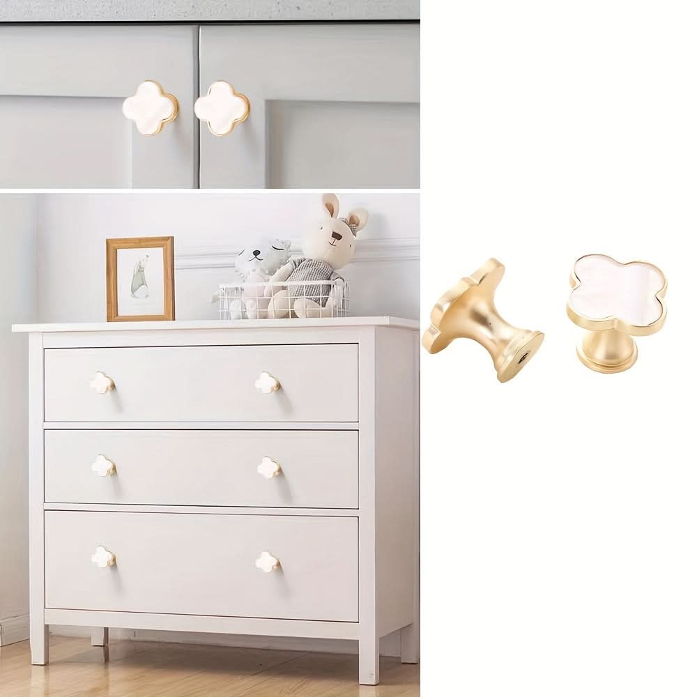 6-Pack Clover Brushed Brass Knobs – Stylish Metal Pull Handles