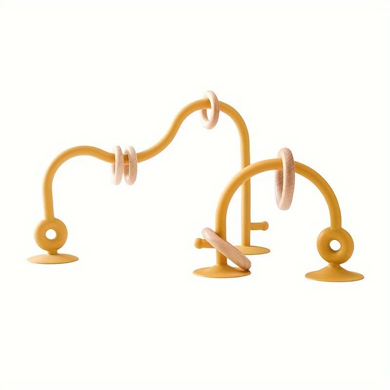 Silicone Suction Baby Arch Toy with Wooden Rings