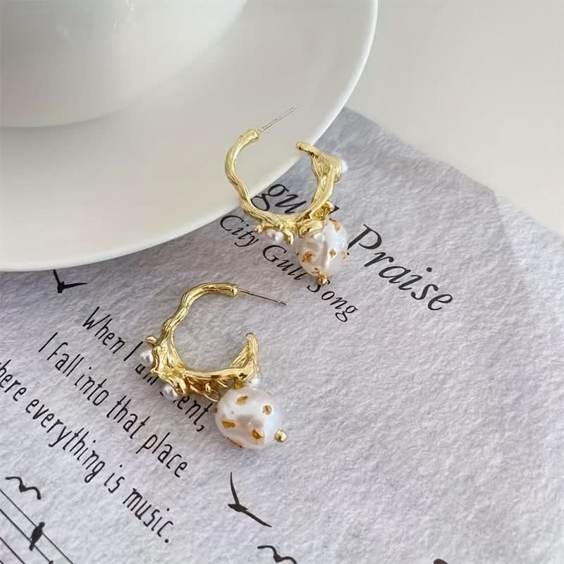 Vintage Gold Pearl Hoop Earrings – Elegant Style