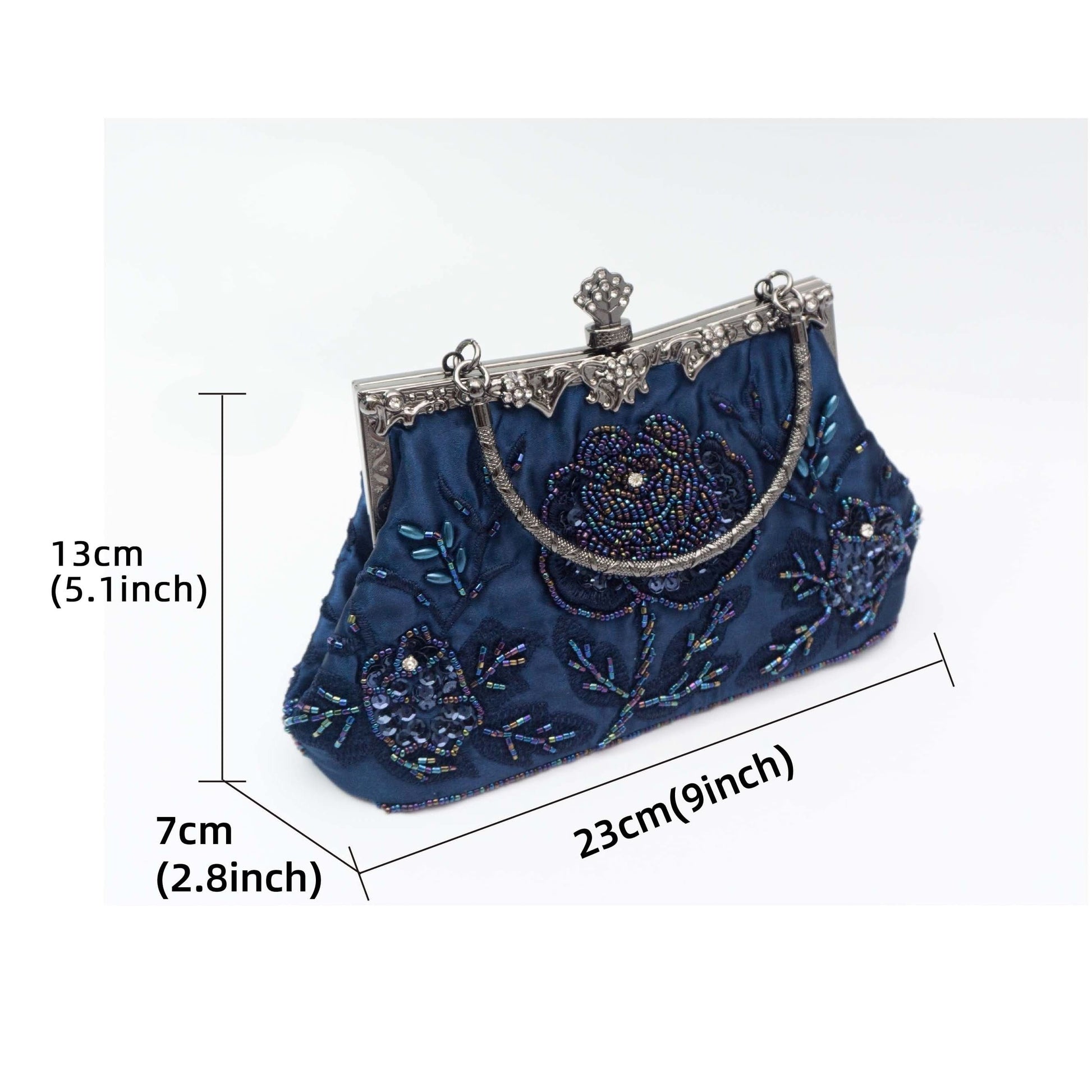 Vintage Floral Beaded Clutch, Satin Evening Bag