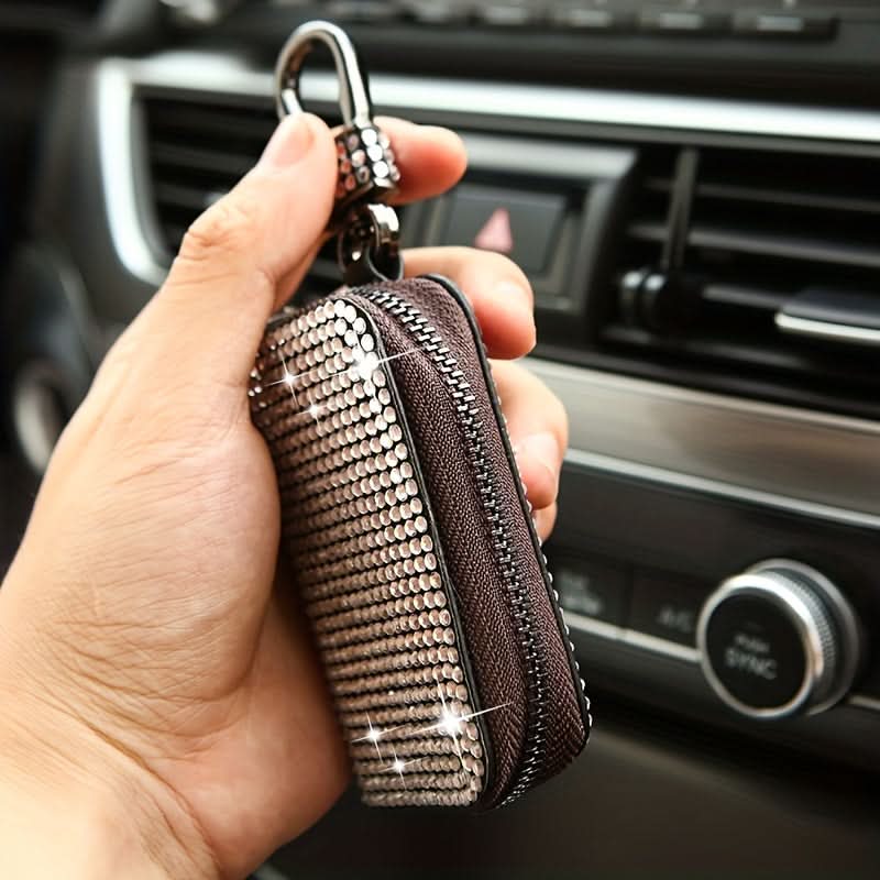Rhinestone Car Key Case – PU Leather, Sparkling Protection