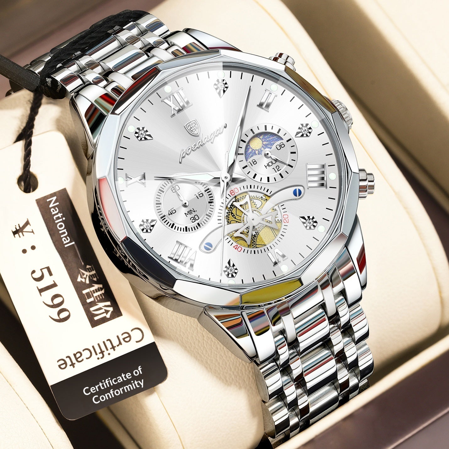 Poedagar 938 Moonphase Multifunctional Quartz Watch For Men