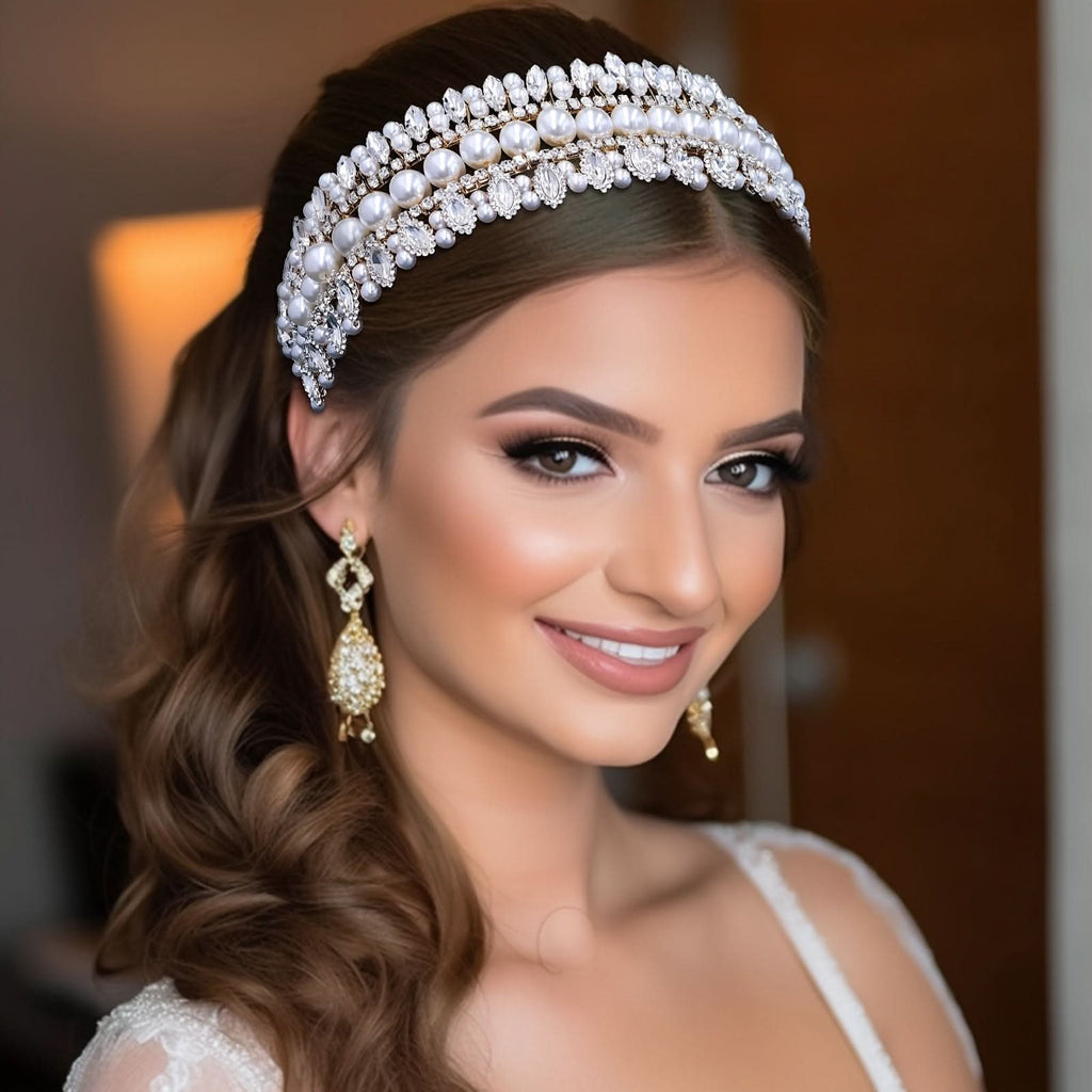 Vintage Faux Pearl Rhinestone Headband for Women