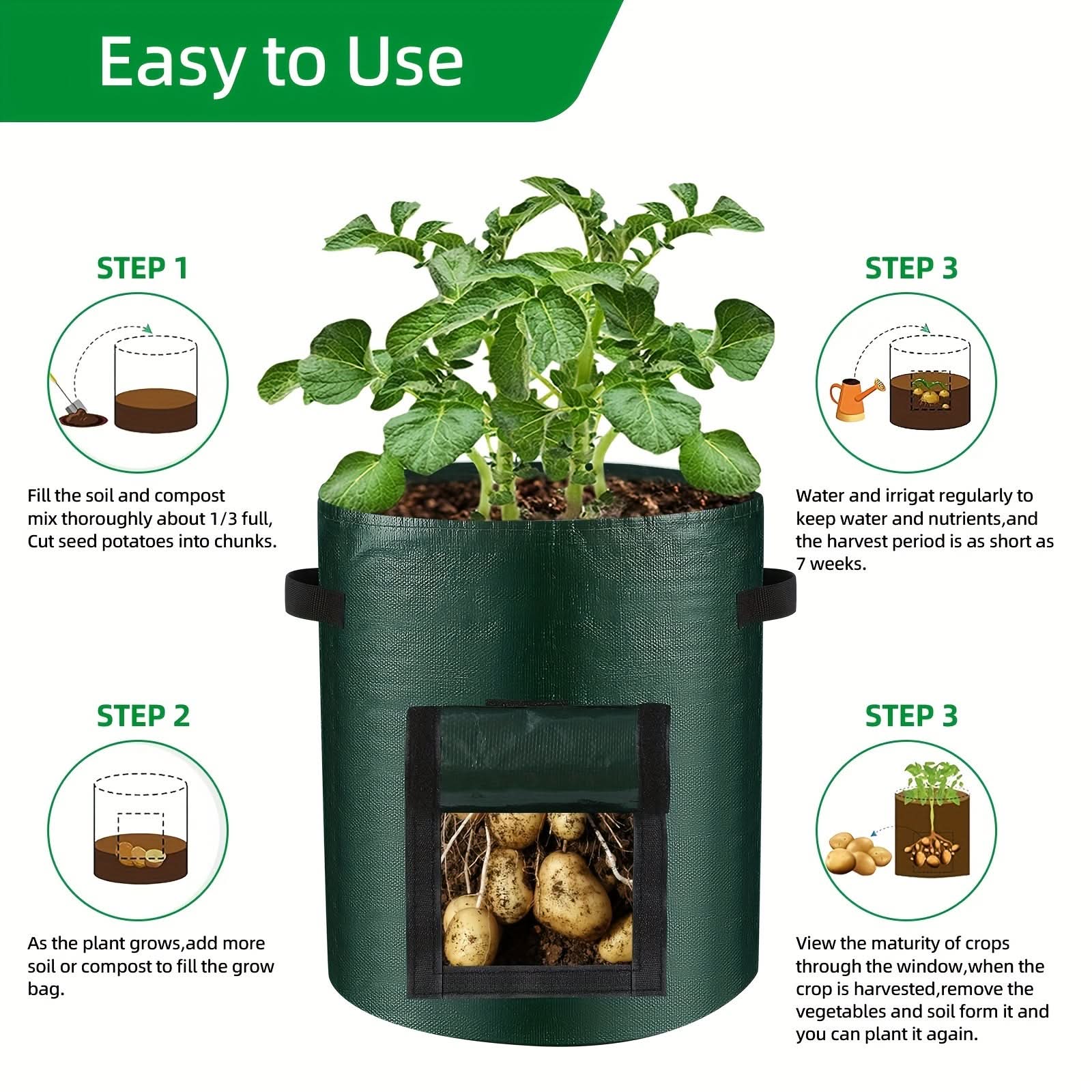 Buy 1 Get 1 Free Large Capacity Potato Grow Bags
