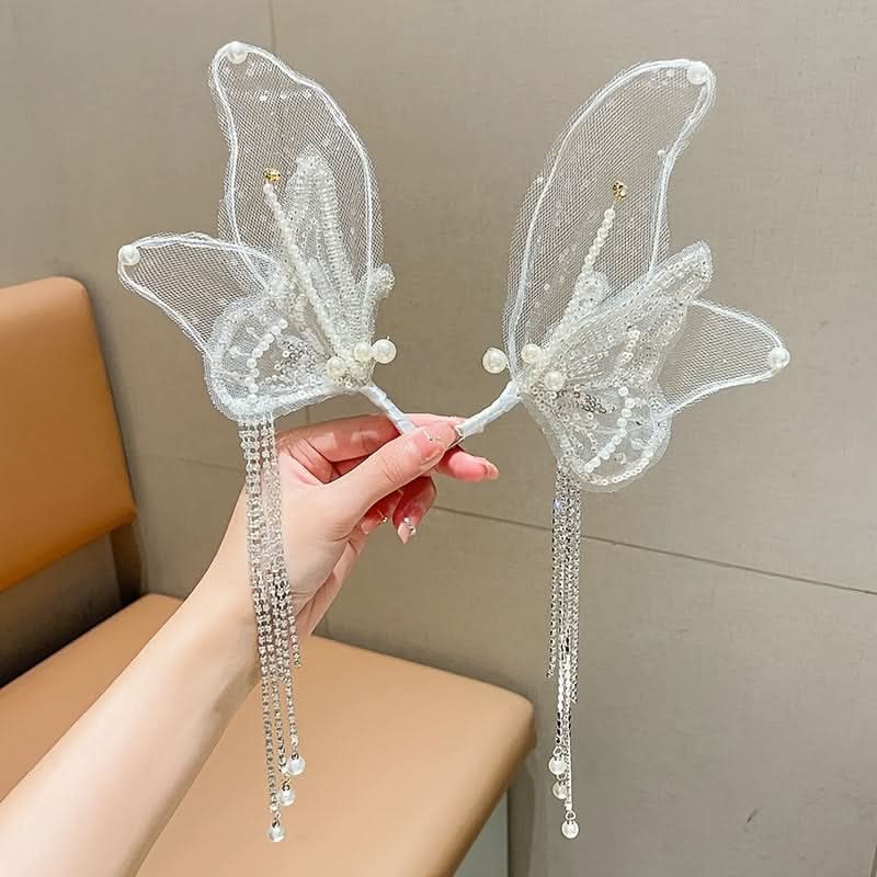Butterfly Pearl Tassel Bridal Hair Clips