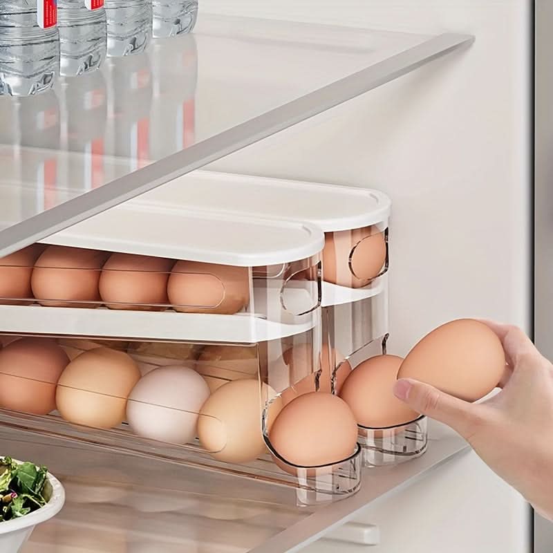 Double-Layer Rolling Egg Storage Box – Space-Saving Refrigerator Organizer