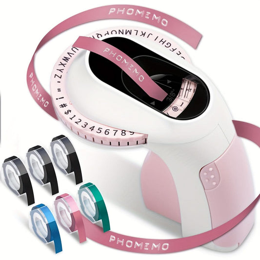 Pink Handheld Embossed Label Maker with 3 Rolls of Tape – DIY Label Printer for Home