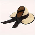 Women's Straw Sun Visor Hat with Ponytail Hole – Beach Cap with Bow