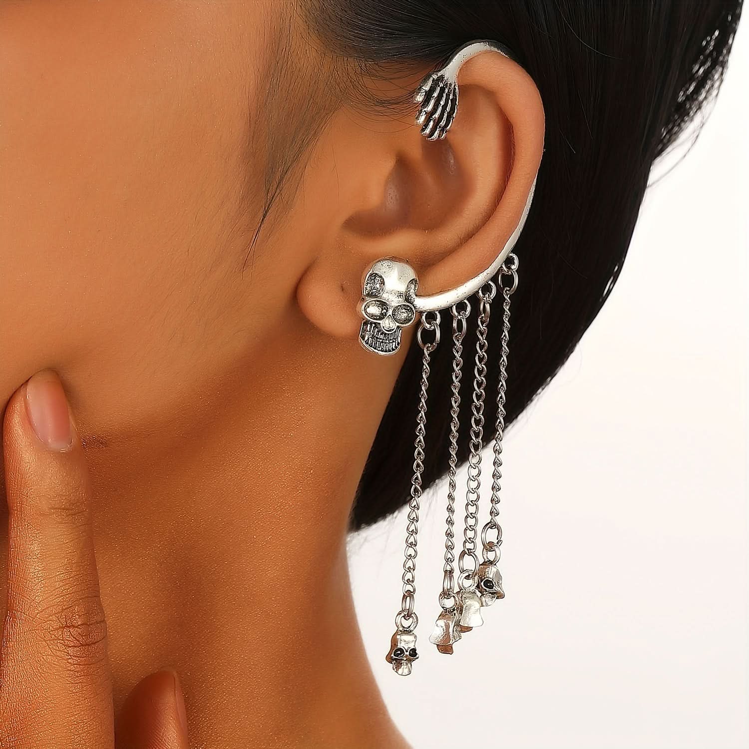 Skull Tassel Punk Earrings for Halloweenq