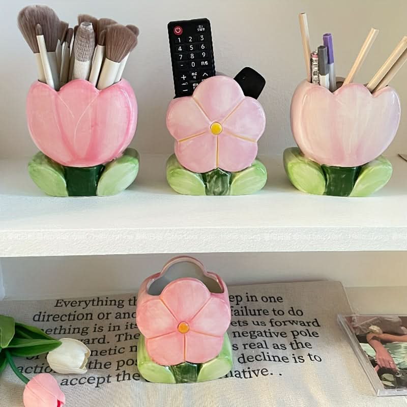 Vibrant Makeup Brush Storage Bucket - Multi-Functional Desktop Organizer