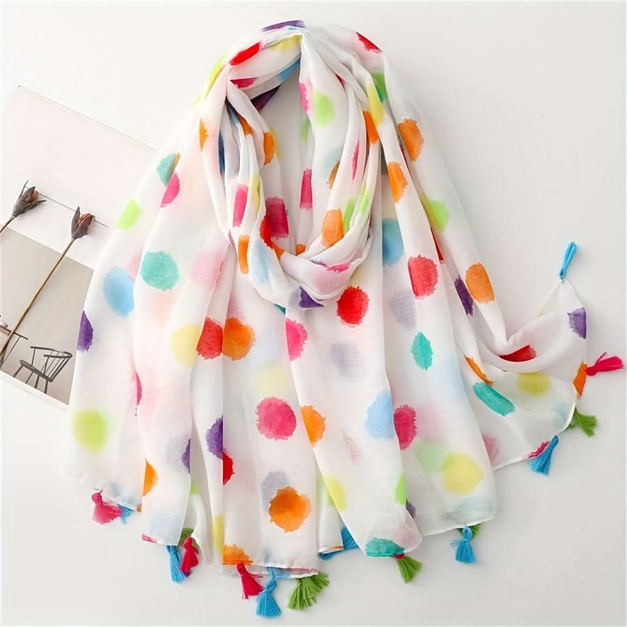 Colorful Polka Dot Women’s Scarf with Tassels